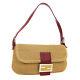 Fendi Mamma Baguette Hand Bag Purse Beige Red Linen Leather Vintage Italy A46901