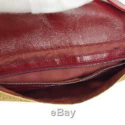 FENDI Mamma Baguette Hand Bag Purse Beige Red Linen Leather Vintage Italy A46901