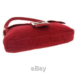 FENDI Mamma Baguette Hand Bag Purse Red Corduroy Vintage Italy Authentic AK42221