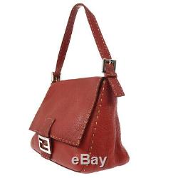 FENDI Mamma Baguette Selleria Shoulder Bag Red Leather Vintage AK31736j