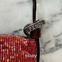 FENDI RARE Vintage Red Beaded Micro Mini & Brown Leather Logo Croissant Bag