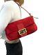 Fendi Vintage Logo Mamma Baguette Handbag Shoulder Bag Suede Leather Red Rankab