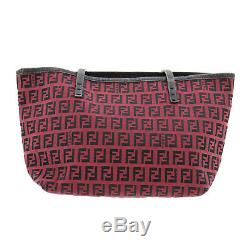 FENDI Zucca Pattern Hand Bag Red Canvas Leather Italy Vintage Auth #AB436 S