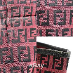 FENDI Zucca Pattern Hand Bag Red Canvas Leather Italy Vintage Auth #AB436 S