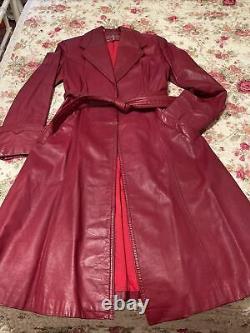 Fashion Avenue Vintage 70s Ladies Sz 11/12 Rich Red Leather Long Belted Jacket
