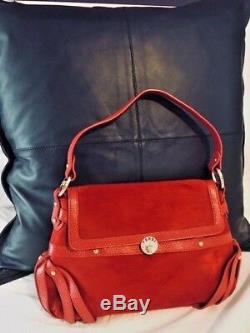 Fendi Vintage Red Nubuck Leather Satchel Baguette Handbag