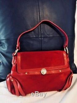 Fendi Vintage Red Nubuck Leather Satchel Baguette Handbag