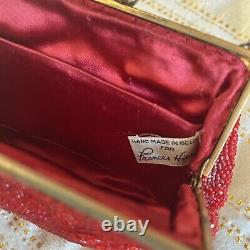 Frances Hirsh Vintage Red Beaded Evening Handbag Enamel Clasp Rare Belgium