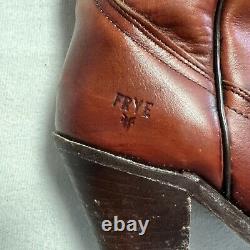 Frye vintage womens cowgirl boots size 8.5 B cognac red leather mid calf