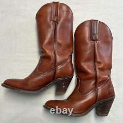 Frye vintage womens cowgirl boots size 8.5 B cognac red leather mid calf