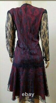 GILBERTI VICTORIAN LOOK RARE Women's Vintage LACE DRESS NAVY/MAROON Size 18