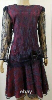 GILBERTI VICTORIAN LOOK RARE Women's Vintage LACE DRESS NAVY/MAROON Size 18