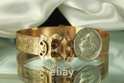 GOLD VICTORIAN Bracelet Rose Cut BOHEMIAN GARNETS Adjustable Size SIGNED WEW Fab
