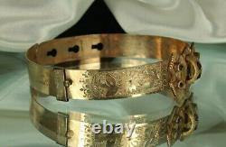 GOLD VICTORIAN Bracelet Rose Cut BOHEMIAN GARNETS Adjustable Size SIGNED WEW Fab