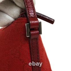 GUCCI GG Pattern Hand Bag 07198 2123 Purse Red Canvas Leather Vintage AK45664