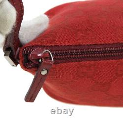 GUCCI GG Pattern Hand Bag 07198 2123 Purse Red Canvas Leather Vintage AK45664