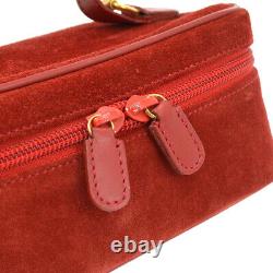 GUCCI Horsebit Cosmetic Vanity Hand Bag Red Suede Leather Vintage 03564