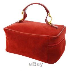 GUCCI Horsebit Cosmetic Vanity Hand Bag Red Suede Leather Vintage AK26104f