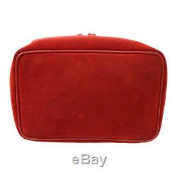 GUCCI Horsebit Cosmetic Vanity Hand Bag Red Suede Leather Vintage AK26104f
