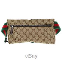 GUCCI Original GG Canvas Web Stripe Fanny Pack Brown Green Red Auth #GG68 Y