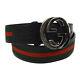 Gucci Shelly Line Belt Green Red Canvas Leather Italy Vintage S09315f