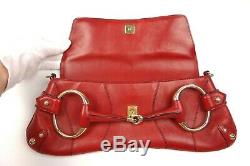 GUCCI Tom Ford Red Leather Horsebit Clutch Bag Pouch Handbag Vintage GG Logo