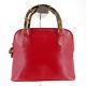 Gucci Vintage Bamboo & Leather Mini Top Handle Grab Bag In Red Italy Y2k