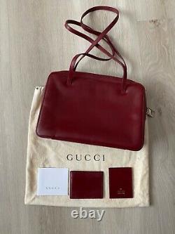 GUCCI Vintage Burgundy Calfskin Leather Shoulder Tote Bag Handbag