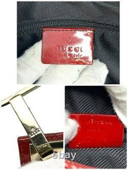 GUCCI Vintage Gg Logo Monogram Handbag Red Canvas Patent Leather RankAB