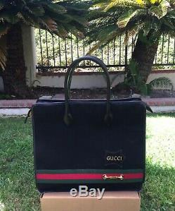 GUCCI Vintage Large Black Sherry Web Guccissima GG Canvas Tote Handbag