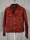 Gap Vintage 1999 Y2k Blood Red Dyed Leather Trucker Rockstar Jacket Medium