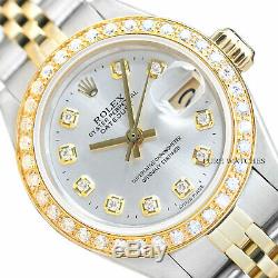Genuine Rolex Ladies Datejust Silver Diamond Dial 18k Yellow Gold & Steel Watch