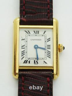 Genuine Vintage Ladies Cartier Tank Watch 18k Solid Gold Case Leather Strap