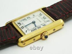 Genuine Vintage Ladies Cartier Tank Watch 18k Solid Gold Case Leather Strap