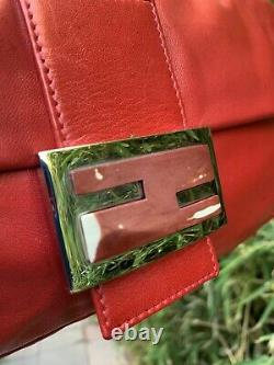 Genuine vintage FENDI Mama Baguette red leather shoulder bag purse with stone