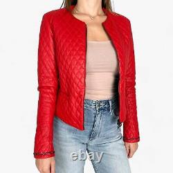 Giocasta Vintage Red Leather Quilted Zip Jacket Small AU8-10