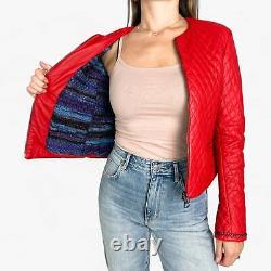 Giocasta Vintage Red Leather Quilted Zip Jacket Small AU8-10