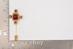 Givenchy Vintage Cabochon Pin Brooch Gold Red Crystal Cross Stick Signed BinAH