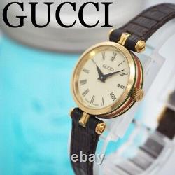 Gucci Sherry Line Watch Quartz 21.5mm Beige Dial Swiss Made Round Womens Vintage