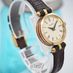 Gucci Sherry Line Watch Quartz 21.5mm Beige Dial Swiss Made Round Womens Vintage