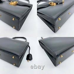 Gucci Vintage Kelly Bag 2 way black red shoulder strap gold hardware- 00604