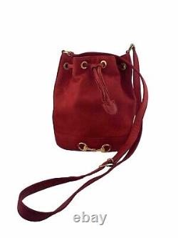 Gucci Vintage Red Suede Horsebit Bucket Bag