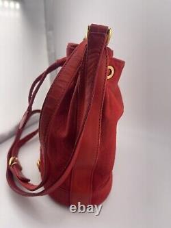 Gucci Vintage Red Suede Horsebit Bucket Bag