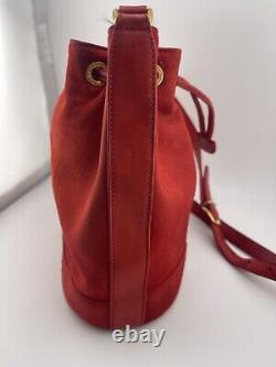 Gucci Vintage Red Suede Horsebit Bucket Bag