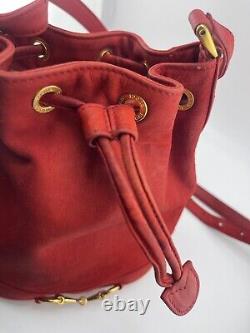 Gucci Vintage Red Suede Horsebit Bucket Bag