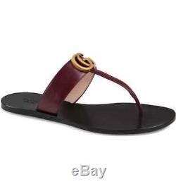 Gucci Women's Marmont T-Strap Vintage Bordeaux Leather Thong Sandal Size 37.5