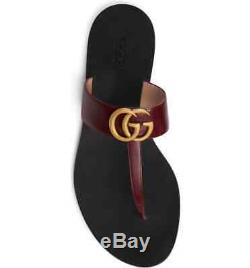 Gucci Women's Marmont T-Strap Vintage Bordeaux Leather Thong Sandal Size 37.5
