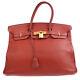 Hermes Birkin 35 Hand Bag 1014i Purse Red Fjord Leather Vintage 41126