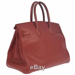 HERMES BIRKIN 35 Hand Bag Purse Red Traurillon Clemence Y 4X Vintage AK37188