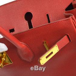 HERMES BIRKIN 35 Hand Bag Purse Red Veau Greine Couchevel A Vintage S09438